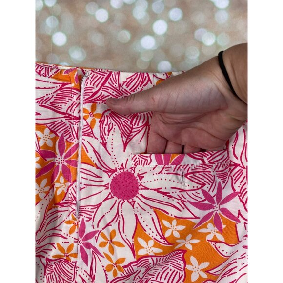 Lilly Pulitzer Size 2 White Label Floral Skirt Orange Pink Zip Back - Picture 5 of 7